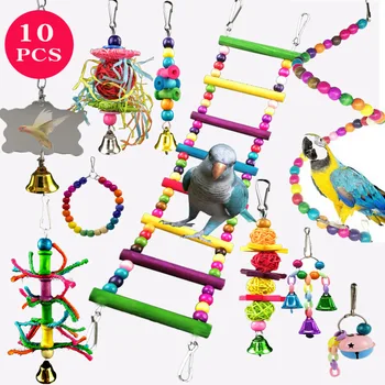 12Pcs Paukštis Narve, Žaislai Papūgos Medienos Paukščių Sūpynės Patikimas Chewable Bite Tilto Medinių Karoliukų Formos Papūga Žaislas Paukščiui Žaislai