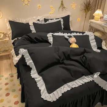 Europos stiliaus lova sijonas lakštai keturių dalių šepečiu stora antklode padengti nėrinių patalynės miegamojo puošmena