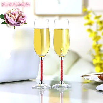 XINCHEN Krištolo ir Deimantų Vyno taurė Goblet Šampano Stiklo 2vnt Pora Dovanų Dėžutės Vestuvių Dovana
