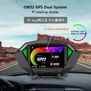 P1 Auto Hud OBD2 GPS Head Up Display Automobilių Elektronikos Pažangus Skaitmeninis Projektorius Spidometras Šlaito Pasvirimo Metrų Įrankis, automobilių reikmenys