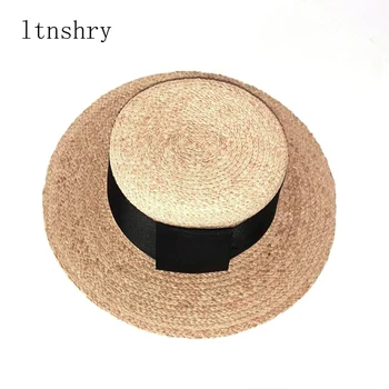 Rankų darbo šiaudų Rafija Juostelės saulės skrybėlę Harajuku vasaros ponios paplūdimio Panama plačią skrybėlę mergina skrybėlę nuo saulės skrybėlę aukštos kokybės chapeau Feminino
