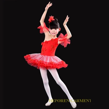 Raudonos Arba Baltos Spalvos Vaikų Baleto Tutus Nuožulnios Pečių Putojantis China Puošyba Obblique Peties