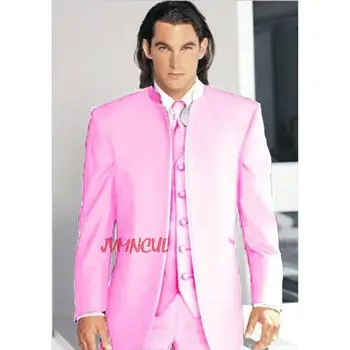 2022 m. Išvaizdus, Rausvos spalvos Jaunikis vyrų kostiumas Tuxedos Švarkas kostiumas homme Groomsmen Mens Prom Cothing Verslo Kostiumai (Švarkas+Kelnės+Liemenė)