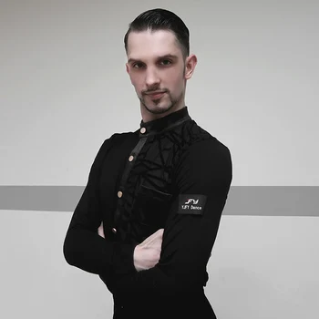 Naujas lotynų Marškinėliai Vyrams Kostiumai Juodas Long Sleeve Top Tango/Standartinis Pramoginiai Vyrų Konkurencija lotynų Šokių Kostiumai VDB443