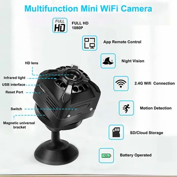 1080P HD Mini Kamera, infraraudonųjų SPINDULIŲ Naktinio Matymo WiFi Saugumo Kameros įmontuotas Mikrofonas Parama TF Kortelę Judesio Aptikimo Nuotolinio Stebėjimo