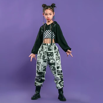Vaikams Hip Hop Drabužių Juoda Hoodie Palaidinukė Pasėlių Top ilgomis Rankovėmis Marškinėliai Streetwear Spausdinti Atsitiktinis Kelnės Mergaitėms Šokių Kostiumai