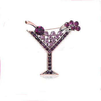 50pcs/daug 48mm Violetinė Cirkonio Vyno Kokteilis Cherry Stiklo Sagė Pin