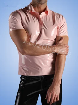 Rankų darbo Trumpas Rankovėmis Vyrams babay rožinė latekso Polo Marškinėliai mados gumos Marškinėliai Mados Viršūnes