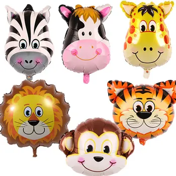 5pcCartoon gyvūnų galvos liūtas, žirafa, tigras zebra karvė donkey monkey paršelių vaikų žaislas gyvūnų galvos, aliumininiai balionas
