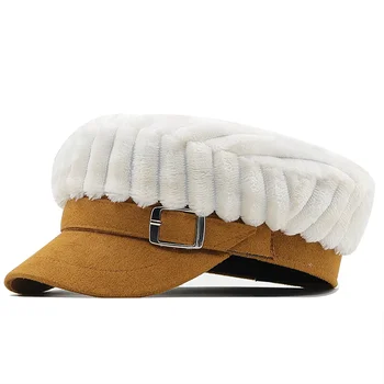 Prekės moterų skrybėlės Vilnos newsboy kepurės grandinės flat top skydelis bžūp derliaus pledas karinė kepurė moteriška rudens-žiemos skrybėlę