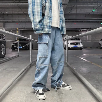 S-5XL Vyrų Pločio Kojų Jeans Mens 2021 M. Rudenį, Pavasarį Hip-Hop Streetwear Naujas Prarasti Tiesiai Baggy Džinsinio audinio Kelnės Vyriškos Prekės