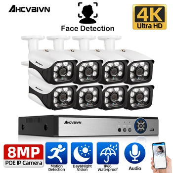 8MP 4K Smart Ai Veido Aptikimas Kamera Xmeye Sistema POE NVR CCTV Vaizdo Įrašų Rinkinys, Lauko Namuose Žmogaus Garso Stebėjimo Kamerą