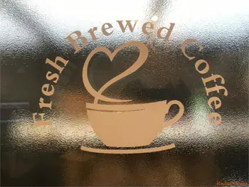 Šviežiai Paruošta Kava Logotipas taurės Kavinė Parduotuvė vinilo lipdukas Lango Sienos meno pasirašyti dekoras