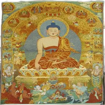 Brokatas tapybos Aukso šilko audimo Thangka Nepalas Thangka Sakyamuni Budos