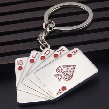 Nerūdijančio Plieno Straight Flush Texas Hold ' em Poker Playing Cards Dovana Mados Keychains Vyrų Automobilių Maišelį paketų prižiūrėtojų raktinę Madinga