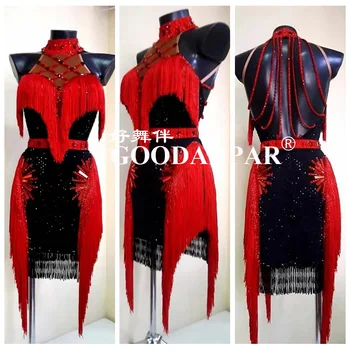 GOODANPAR kostiumas lotynų Šokių Konkurencijos Suknelė Moterims Etape Šokių Drabužiai salsa šokiai šokių drabužių lady moterų raudona
