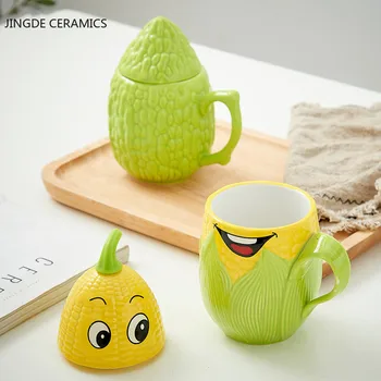 Kartusis Moliūgas Kukurūzų Formos Keramikos Kūrybinis Kavos Puodelį, Kūrybiškumą Mielas 3D daržovių Animacinių filmų Pusryčiai Pieno Puodeliai Drinkware 380ml