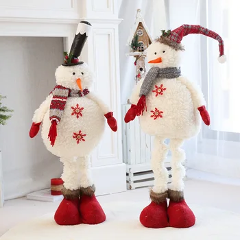 Baltas Pliušinis Sniego Ištraukiama Kalėdų Papuošalai Santa Ilgos Kojos Stovi Teleskopinis Lėlės Žaislų Namuose Kalėdos Dekoro Naujųjų Metų Dovanos