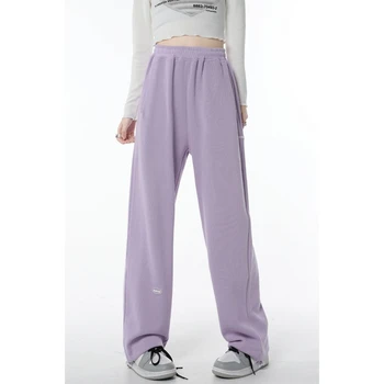 Moterų Violetinė Sweatpants Prarasti Aukšto Juosmens Derliaus Baggy Streetwear Amerikietiško Stiliaus Mados Moterų Tiesiai Pločio Kojų Kelnių