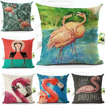 Flamingo Pagalvę Padengti Gyvūnai Modelis, Lininė Pagalvėlė Atveju Automobilio Sofa-Dekoratyvinis Mesti Pagalvės Dangtelis almofada decorativos 45x45cm