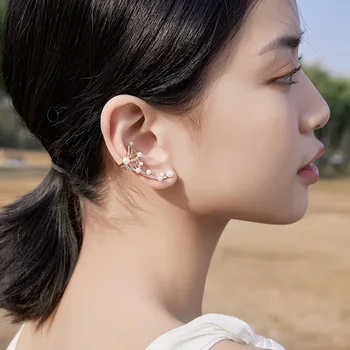 W85 S925 sidabrinė adata pearl diamond drugeliu auskarai ausies kaulų įrašą integruota Europos ir Amerikos stiliaus mados ins auskarai