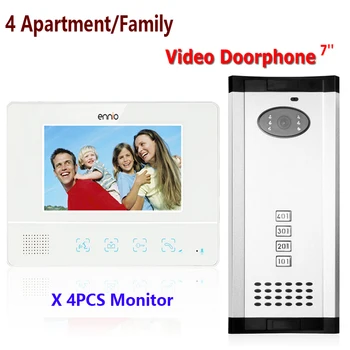NEMOKAMAS PRISTATYMAS ENNIO Butas 4/Šeimos Vaizdo Duris Telefono Ryšio Sistema 1 Doorbell Kamera su 4 mygtuką, 4 ekrano Vandeniui