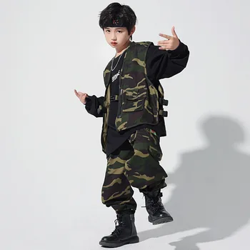 Vaikai Kpop Hip-Hop Drabužių Camo Vest Poilsiu Kelnės Juoda Palaidinukė Vaikų Drabužių Streetwear Mergaitė Berniukas Džiazo Šokio Kostiumas