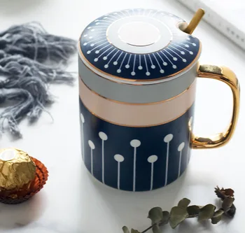 Mados keramikos puodelius pora taurės kelionės puodelis automobilinį puodelį kavos puodelius namuose geriamojo su dangteliu, su šaukštu