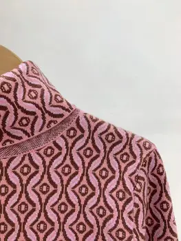 Moterų Megztinis Argyle Žakardo Golfo Ilgomis Rankovėmis Derliaus Mezgimo Megztinis