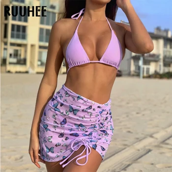 RUUHEE 3 Vnt Seksualus Bikini Moterims Push Up Kaklaraištis Dažų Vientisų maudymosi kostiumėlį, Thong Maudymosi Kostiumą, 2021 M. maudymosi Kostiumėliai, Brazilijos Biquini Bikini Moteris