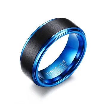 Karšto pardavimo Vyrai žiedas 8mm Volframo plieno tendencija žiedas vyrams juoda + mėlyna geros kokybės bižuterijos dovanų didmeninės R647G