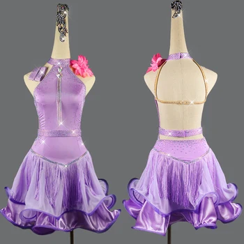 2019 lotynų Šokių Suknelė Moterims, Elegantiška Violetinė Pakraštyje Suknelė Individualų Merginos Dydį Šalies Etape Konkurencijos lotynų Suknelė VDB01
