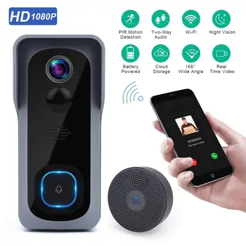 WiFi Smart Doorbell vaizdo Kameros Vandeniui 1080P HD Vaizdo Durų Bell Judesio Detektorius Smart Belaidį durų skambutį su Kamera, Naktinis Matymas