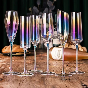 Kūrybos Spalvinga Kampine Šampano Stiklo Vyno Kokteilis Stiklo Kristalų Goblet Skaidraus Stiklo Taurė Šalis Vestuvių Šampanas Fleitos