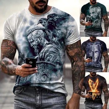 Naujas Vyrų Mados Vikingai 3d T-shirt Cool Gatvės Trumpas rankovėmis Apvalios Kaklo marškinėliai