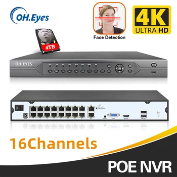 4K 16CH Veido Aptikimo POE NVR H. 265 Priežiūros Saugumo Vaizdo įrašymo Už POE IP Camera (1080P/2MP/4MP/5MP/8MP/4K)