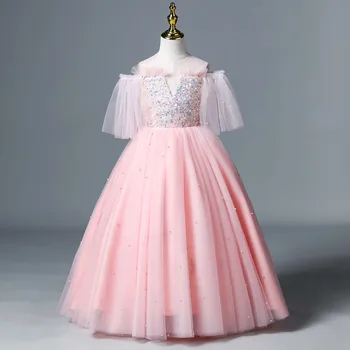 Mergina drabužius bridesmaid, Vaikų Suknelės Mergaitėms Princesė tiulio suknelė blizgančiais Merginos Gimtadienio ilga Suknelė