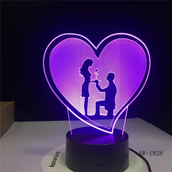 Pasiūlyti Vestuvių Dekoravimas 3D Holograma 7 Spalvų USB Naktį šviesos Akrilo užsakymą Stalo Lempos Luz De LED Dovana Draugei 3D-1828