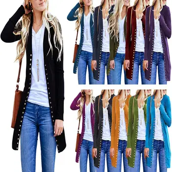 Vietoje tendencija naujas Europos ir Amerikos populiarus, moterų ilgas rankovėmis duobę juostelės megztinis kailis mygtuką kailis rudenį ir žiemą 2020 m.
