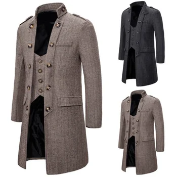 Nauji vyriški vilnoniai paltai Europos, Amerikos džinsinio stiliaus ilgai vyrų netikrą dviejų dalių švarkelis casaco masculino invern abrigo hombre