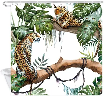 Gyvūnų Dušo Užuolaidos Akvarelė Atogrąžų Leopard 