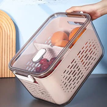 Virtuvės Talpinimo Šaldytuve Laikyti Fresh Box Daržovių, Vaisių Nutekėjimo Crisper Plastiko Nutekėjimo Krepšelį Konteineris Su Dangteliu