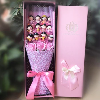 Chibi Maruko-chan Dovanų dėžutėje Muilo gėlių Mielas plstic puokštė žaislas, Valentino Dienos, gimtadienio proga draugei, Dovanos žaislas
