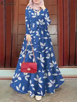 ZANZEA Femme Atsitiktinis Elegantiškas Apdaras Gėlių Spausdinti Musulmonų Suknelė Visiškai Rankovės O-Kaklo Suknelės Bohemijos Prarasti Dubajus Turkija Sundress
